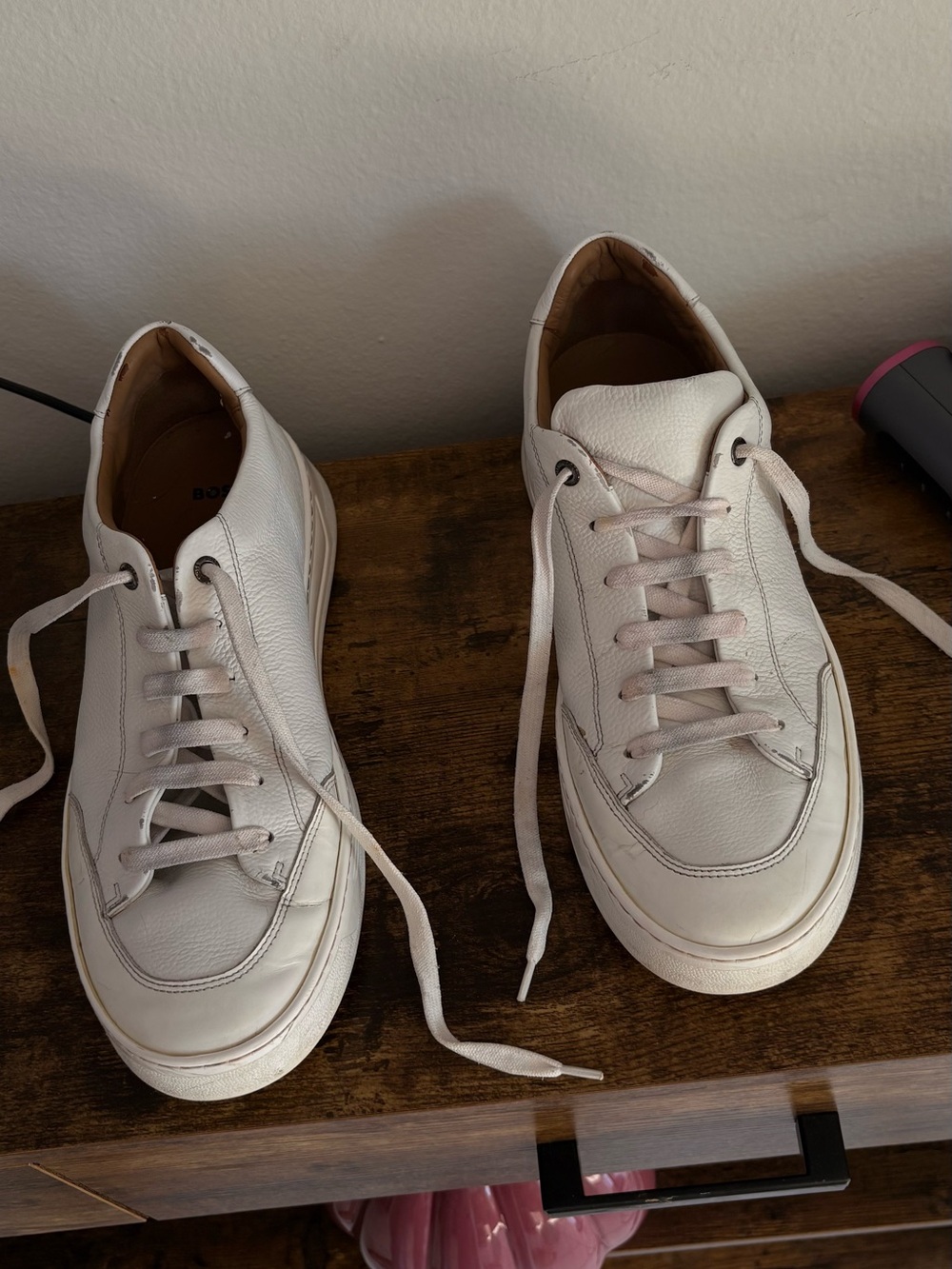 Hugo Boss White Leather Lace-Up Sneakers